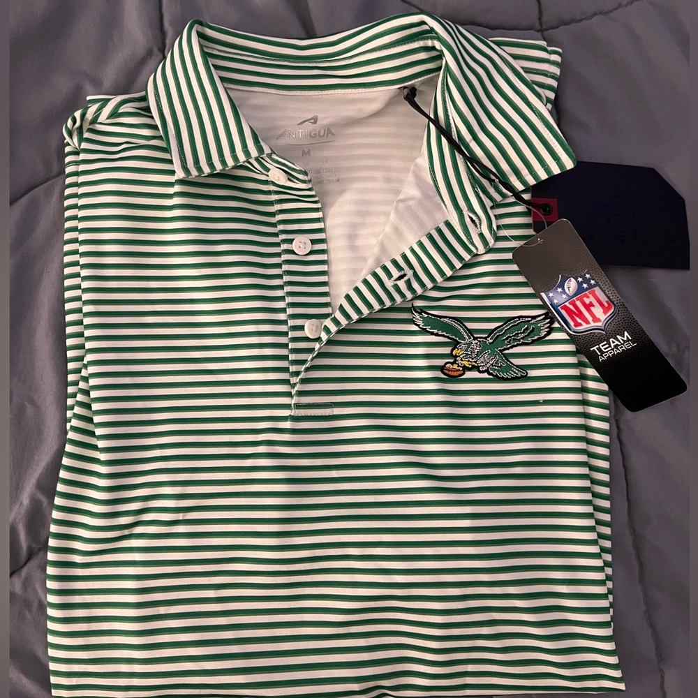 Mens Antigua kelly green striped Philadelphia Eagles polo